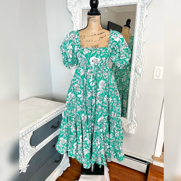 New York Couture One of a Kind Vintage Flowers Puff Sleeve Maxi Dress - Picture 3 of 8